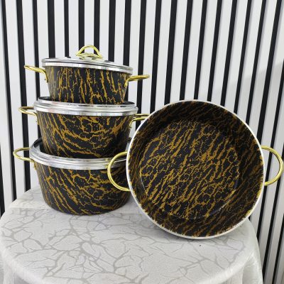 سرویس قابلمه 7 پارچه گرانیتی ماربل اپیروس رنگ مشکی طلایی